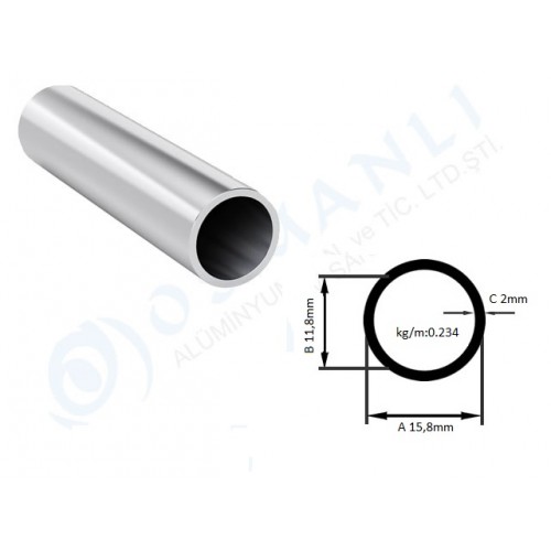 Alüminyum Boru Dış Çap 15,8mm X Et Kalınlık 2mm Alüminyum Boru Dış Çap 15,8mm X Et Kalınlık 2mm